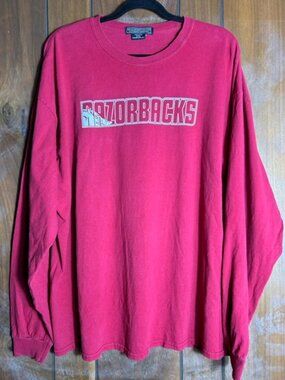 Houndstooth Arkansas Razorbacks T-Shirt Mens Sz XL Red Long Sleeve Graphic Print